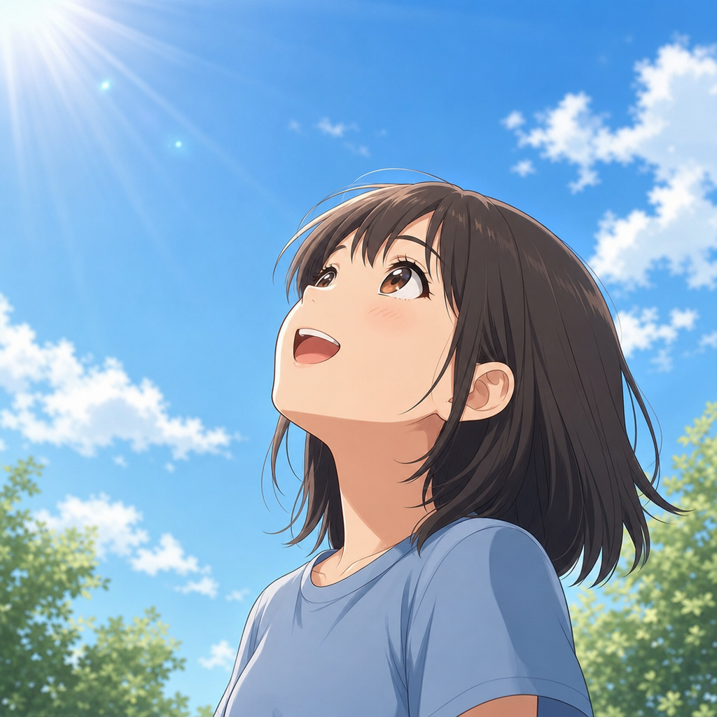 上を向く